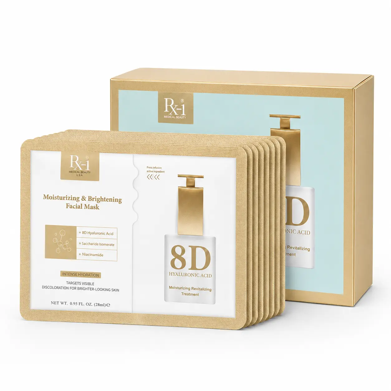 BEAUPAN 8D Moisturizing & Brightening Facial Sheet Mask (10 Sheets, 28 mL Essence) - Unisex Skincare Treatment for Dry, Dull Skin to Boost Radiant Skin, Moisturizing & Brightening Facial Mask