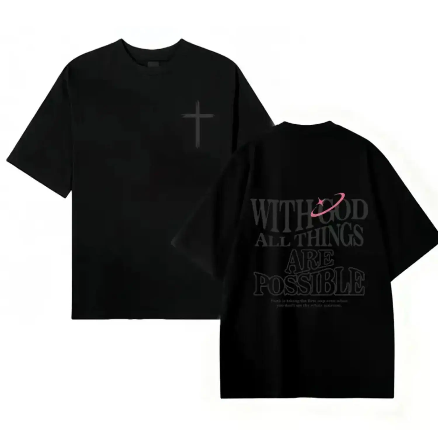 100% Cotton Men's Black T-Shirt with White "With God All Things Are Possible" Matthew 26:41 Print, Loose Fit Casual Wear, Premium Summer Fabric, Perfect Christmas & New Year Gift vintage t