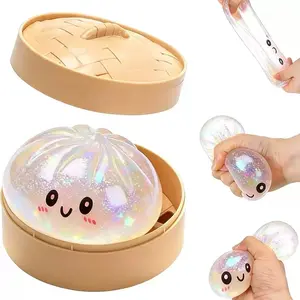 Giant Glitter Dumpling, GiantDumpling Squishy, Mega Rainbow Dumplings,Cute Anxiety Relief Fidget Toy, with SteamerBox,Soft Squeeze Decompression Dough forAdults