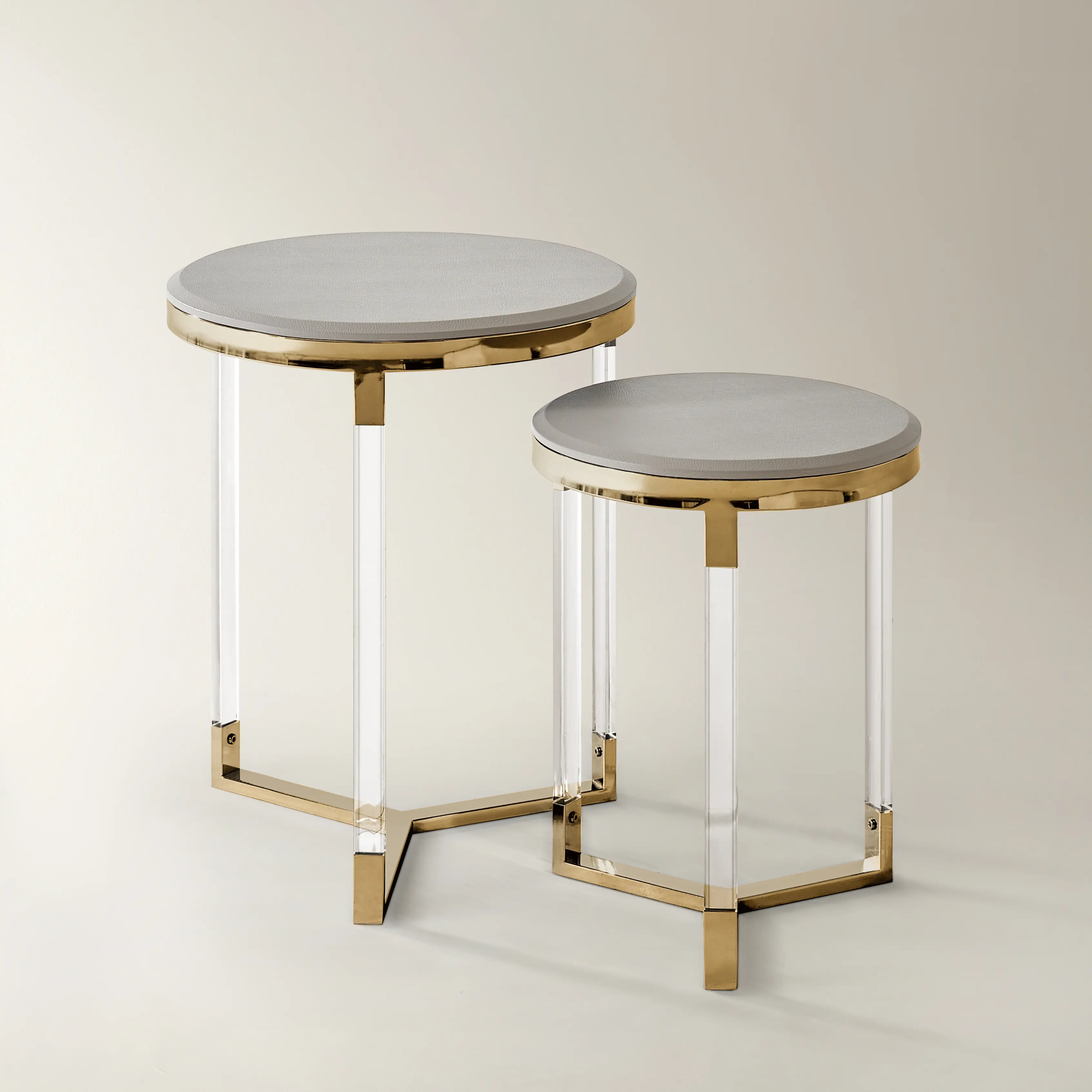 Z Gallerie Murano Set of 2 Modern Circular Contemporary Flat-Top End Tables - Faux Leather Top Nightstand Bedside Cabinets, Circular End Tables,dorm essentials,home decor