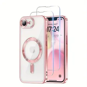 Phone Case - 3pcs [1 Phone Case with 2X Clear Screen Protectors] Luxury Clear Plating Ultrathin Protection Case for Iphone 17E/16E Magnetic Lens Film Protect Cover Accessories