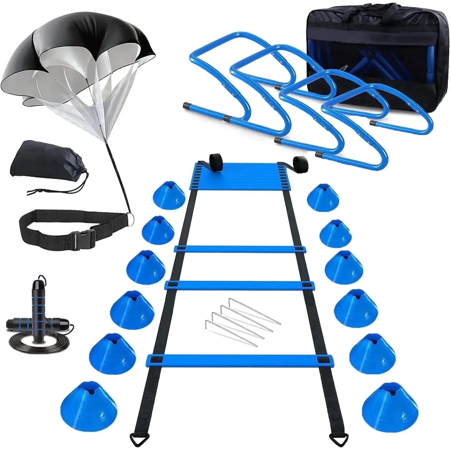 Agile Stair Speed Training Set with Adjustable Fitness Stairs, Agility Ladder, Cones and Jump Rope, Comprehensive Equipment for Foot Movement, Coordination, Agility, Speed and Explosive Power Training, Perfect for Athletes