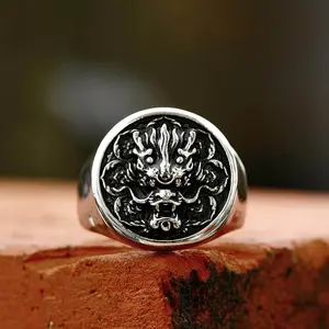 GTHIC  Vintage Dragon Head Pattern Stainless Steel Ring Fashion Animal Jewelry for Men Women Birthday Gift