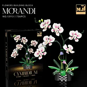736-Piece Orchid Potted Plant Building Blocks Ornament | DIY Assembled Flower Bonsai Brick Model | Creative Realistic Flower Desktop Decor | Ideal Gift Choice | Building Block Sets