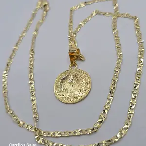 Rooster coin style necklace regular 18"inches small gold-plated