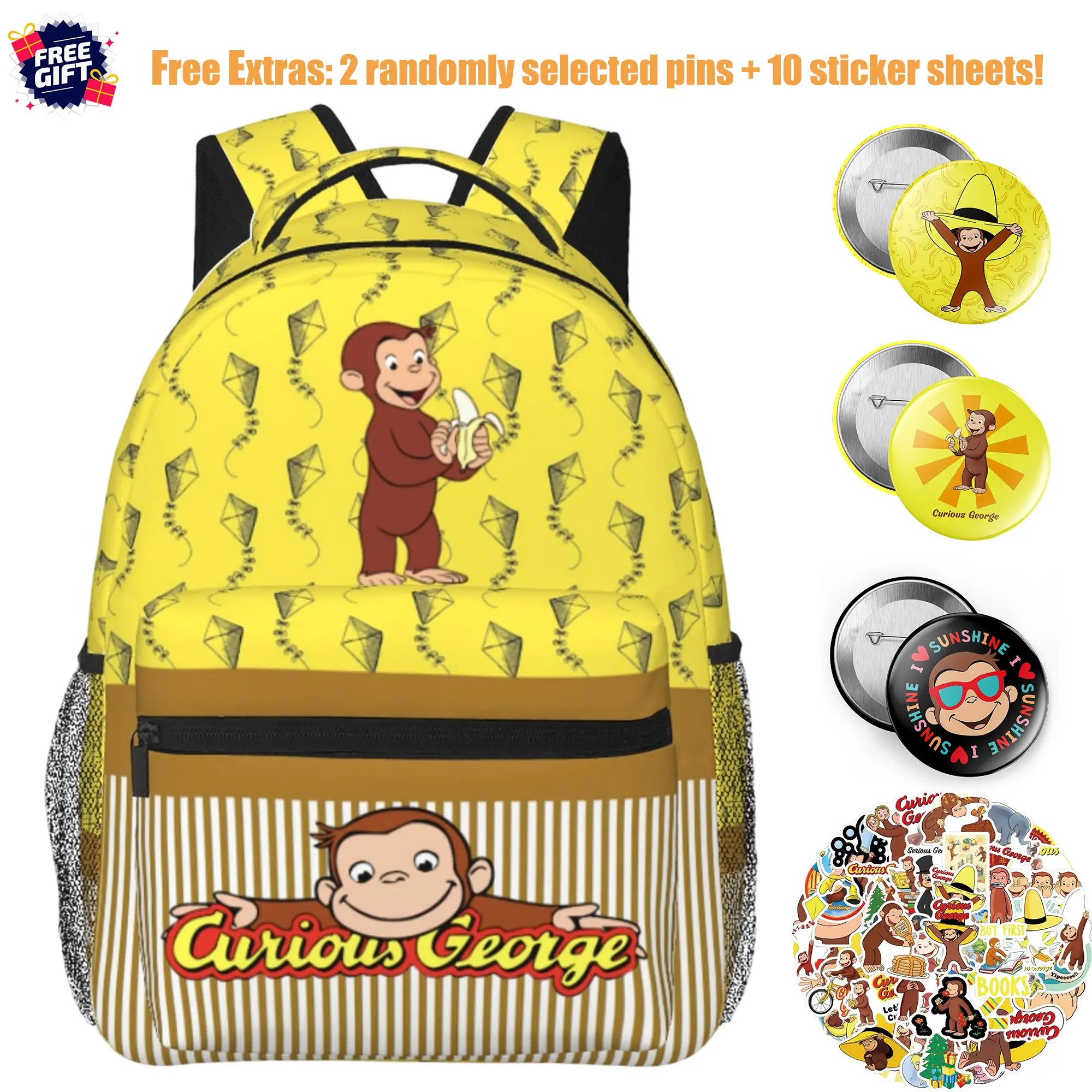 Curious george Kids Backpack Curious george toys cute backpack with 1 Main Compartment, Front Utility Pocket, Curious george stuffed animal Lightweight Bookbag for Middle-School Elementary Students