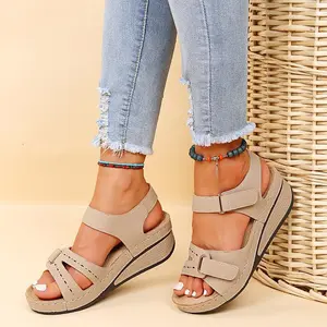 Bdhjydb 2026 Summer New Arrival Retro Women's Sandals, Stitched Hollow Out Clog Shoes, Large Size Round Toe Wedge Heel Comfortable Ladies Sandals, Women Shoes