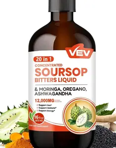 VEV Soursop Bitters Liquid, Graviola Extract Sugar-Free Formula, 20 IN 1, with Black Seed, Moringa & Oregano, Digestive Health & Immune Function, Stress Relief, Sleep Support, Vegan -16 oz