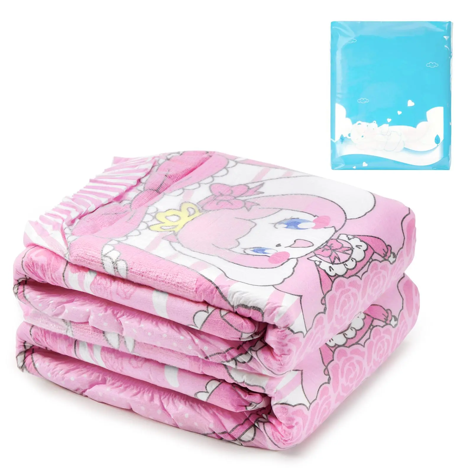 LITTLEFORBIG Little Beauty Adult Printed Diapers - Thick, Soft, Absorbent Non-Woven Cloth Back, Adjustable Hook-and-Loop Closure, 2-Piece Set, Diaper