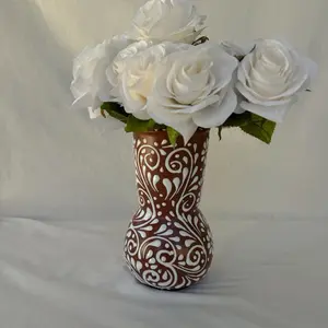 Brown Medium 9”  Vase with Elegant Swirl Design for Floral Arrangements and Home Decor (Flowers not included)
