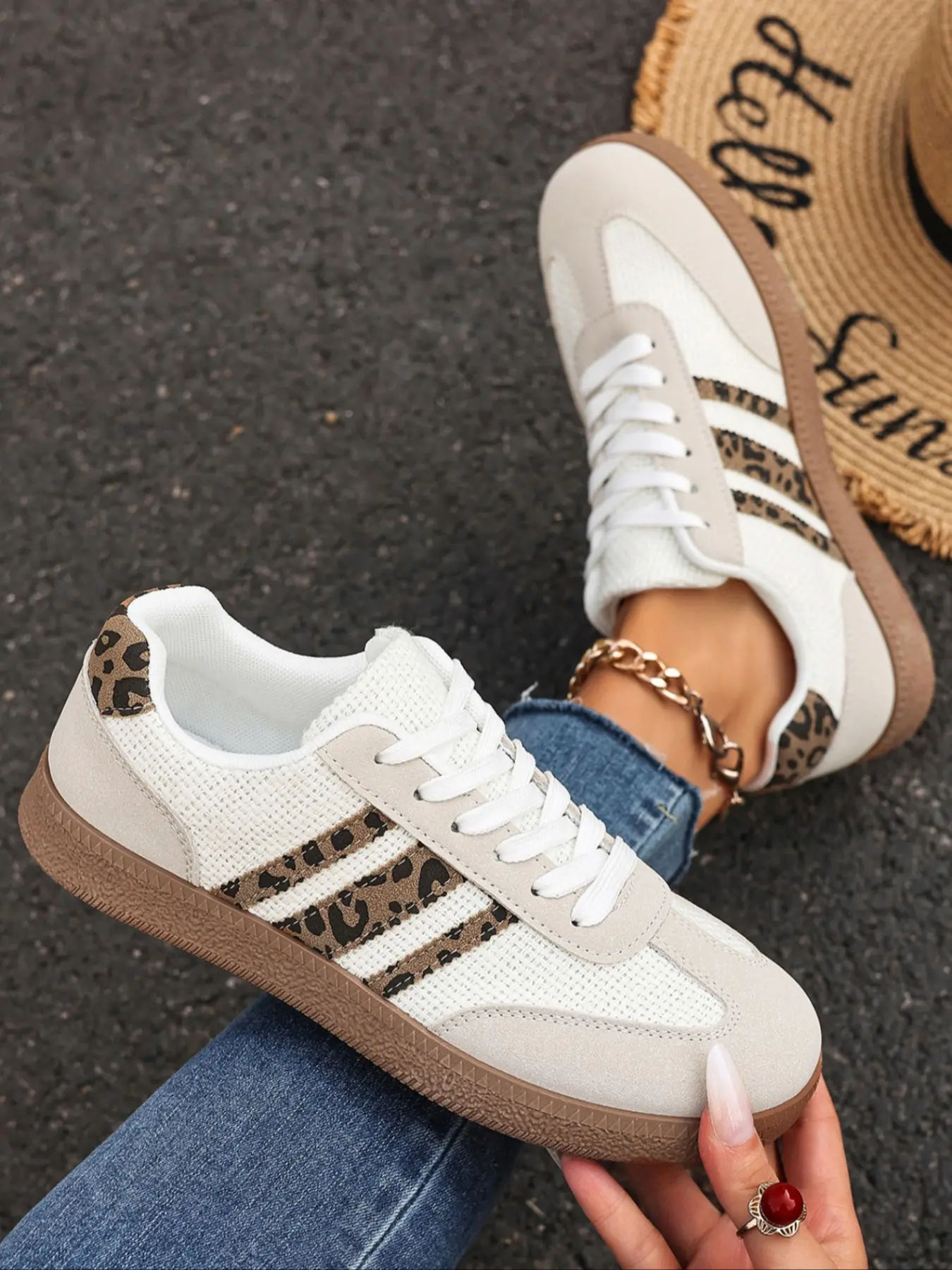 Women's Leopard Print Casual Skate Shoes, Flat Design, Comfortable Lightweight, Multifunctional Practical, All Seasons