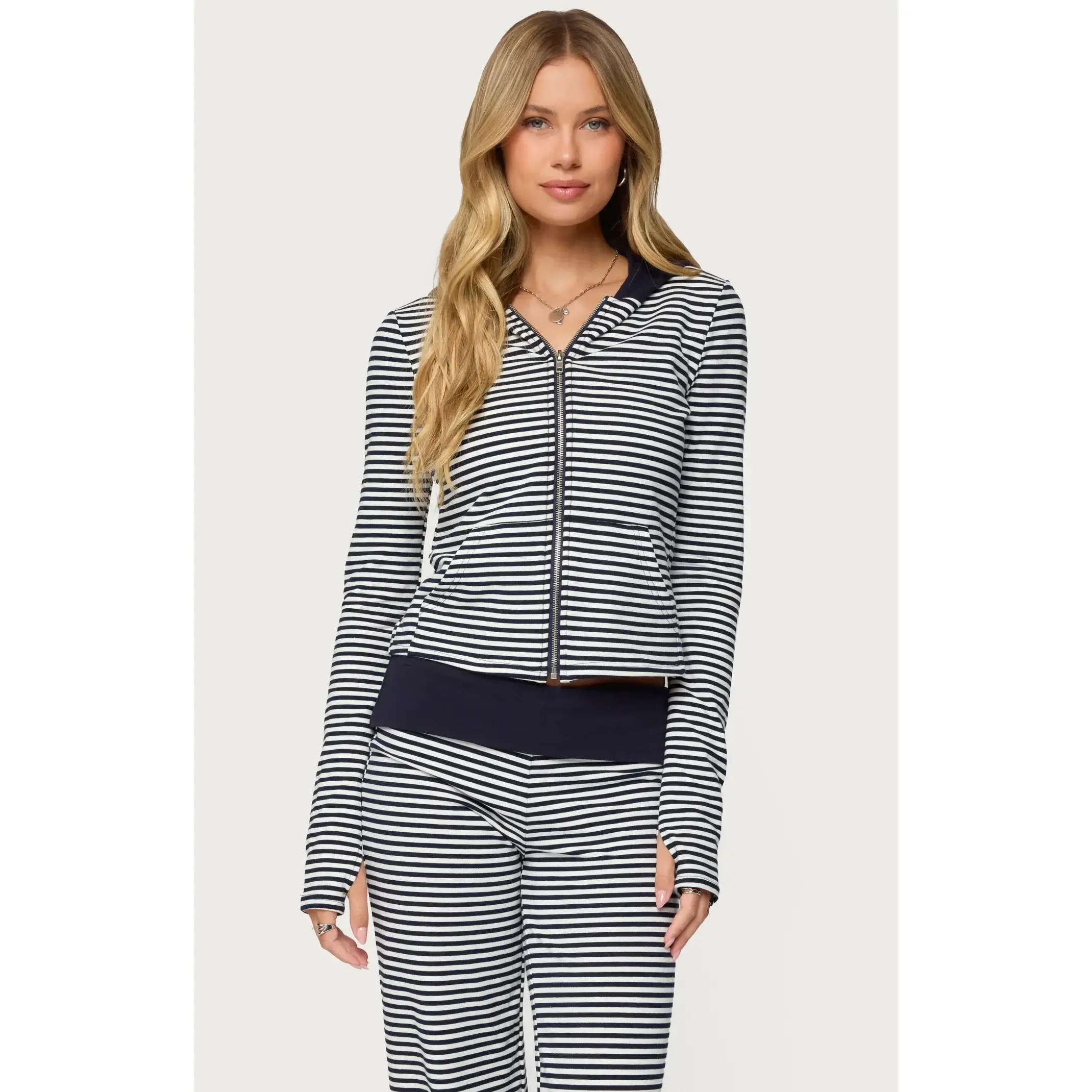 Edikted Women's Meggy Striped Zip Up Hoodie