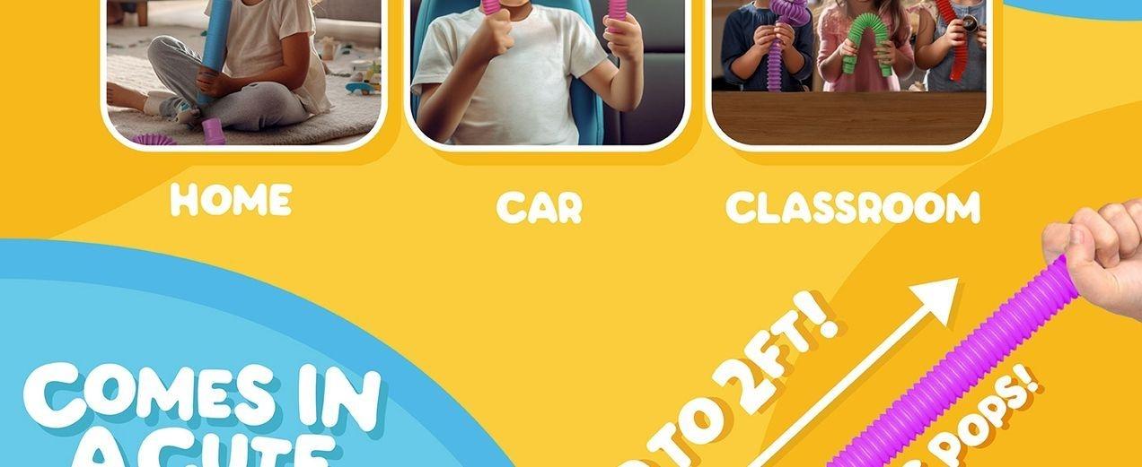 BUNMO Pop Tubes - Sensory Toys - Fidget Toys - Imaginative Play & Stimulating Creative Learning - Hours of Fun for Kids - Tons of Ways to Play - Non-Mouthable Toy 3+ - 4 Pack Large