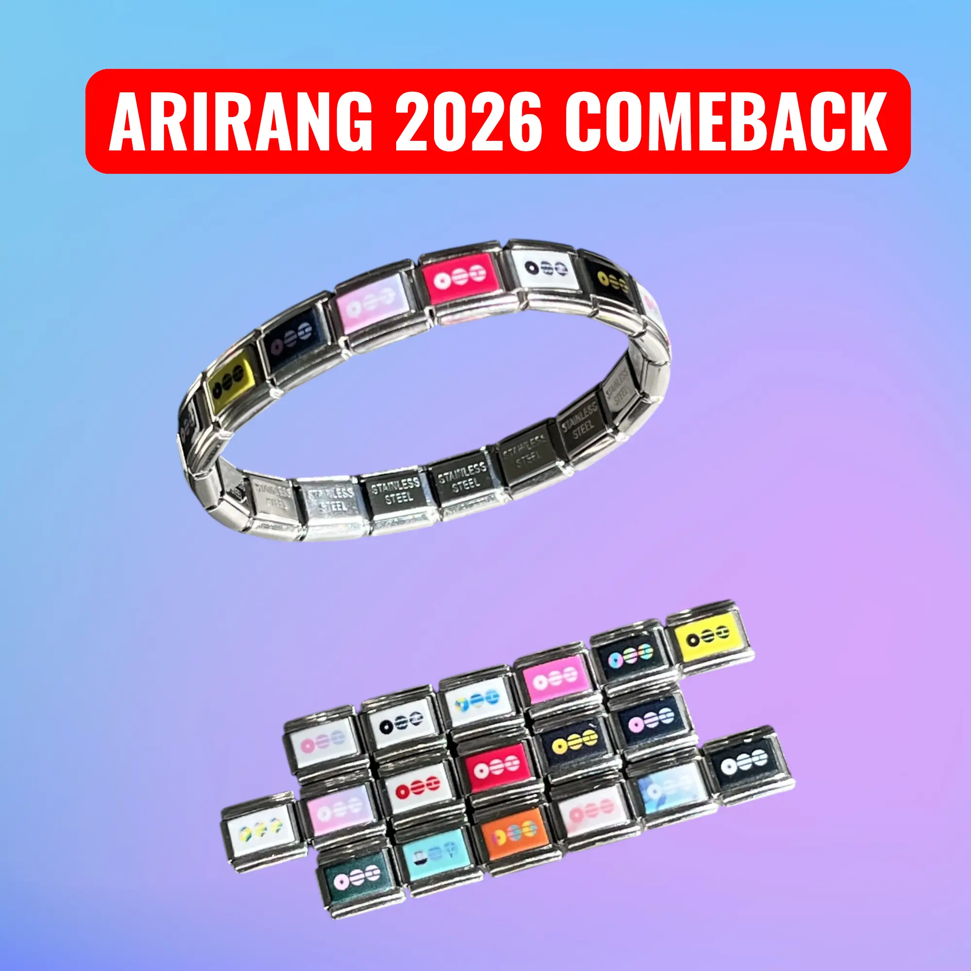 ARIRANG 2026 Comeback Inspired Italian Charm Bracelet - Custom K-Pop Album Cover Stainless Steel Modular Jewelry for Fans