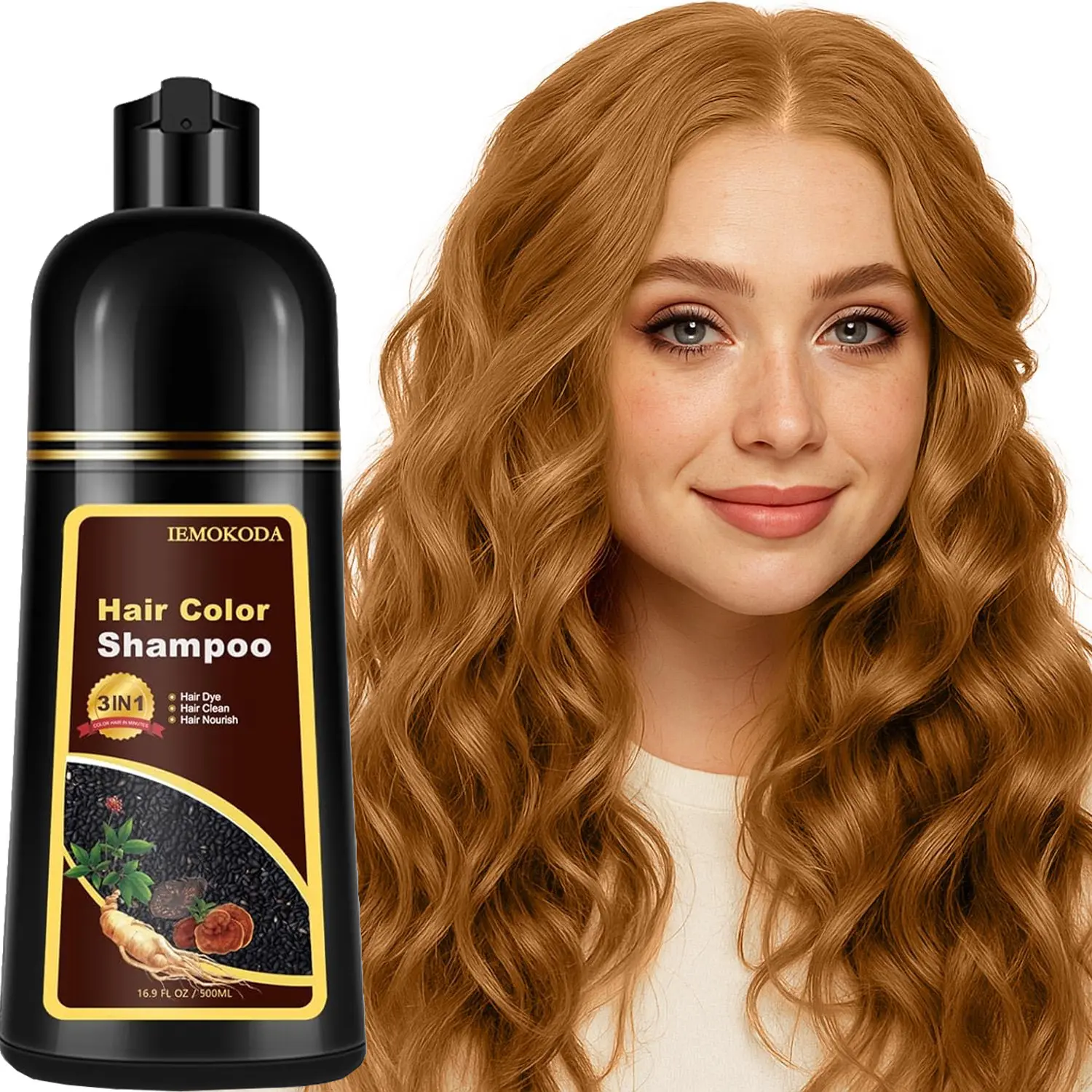 Golden Brown Natural Plant Hair Dye Shampoo 3 in 1, Effective Grey Hair Coverage, Semi-Permanent, No Irritation, Herbal Ingredients, Women & Men, 16.9 Fl Oz Haircare