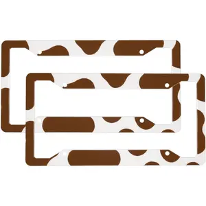 Brown Cow Print 2-Pack Aluminum License Plate Frames, Universal Car License Plate Holder with 4 Holes and Screws ﻿