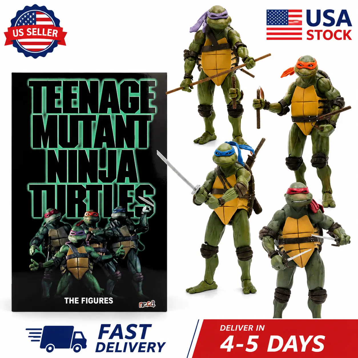 Ninja Turtles 1990 Movie 7 Inch Action Figure Set of 4 Collectible Movie Figures BNIB US Stock