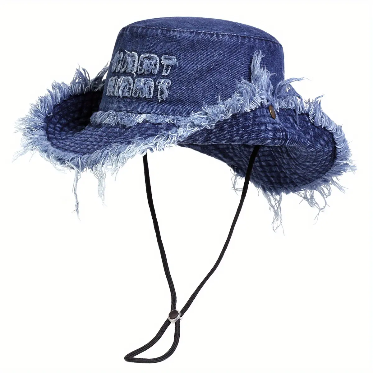 Women's frayed denim bucket hat with a wide brim, a stylish and casual outdoor hat suitable for spring and autumn travel, travel, and beach vacations.