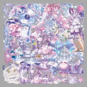 50PCS Purple Crystal PET Glass-Clear High-Transparency Adorable Aesthetic Mobile Phone Stickers - Self-Adhesive, Sun-Resistant, Waterproof Decorative Stickers for Scrapbook DIY Crafts, Water Bottles, Adorable Phone Stickers, Aesthetic Phone Stickers