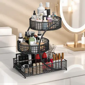 3 Tiers Makeup Organizer Countertop Multi Bathroom Counter Organizer Metal Fruit Basket Perfume Skincare Organizers Holder for Vanities, Cabinet, Cosmetic, Dresser Organizer