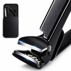 Professional black long-handled scimitar head toenail scissors, unisex more suitable for the elderly, large opening anti-splash design, with nail file set, durable metal foot manicure, suitable for thick and hard nails.