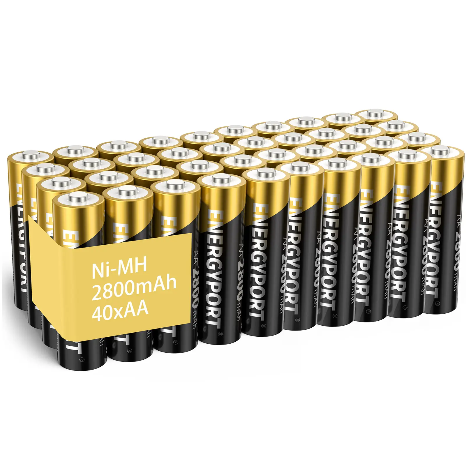 ENERGYPORT AA Rechargeable NiMH Batteries Bundle - 1.2V 2800mAh High Output, Pre-Charged, Long-Lasting Universal Double A Batteries for Electronics - 40 Pack, Battery Bundle