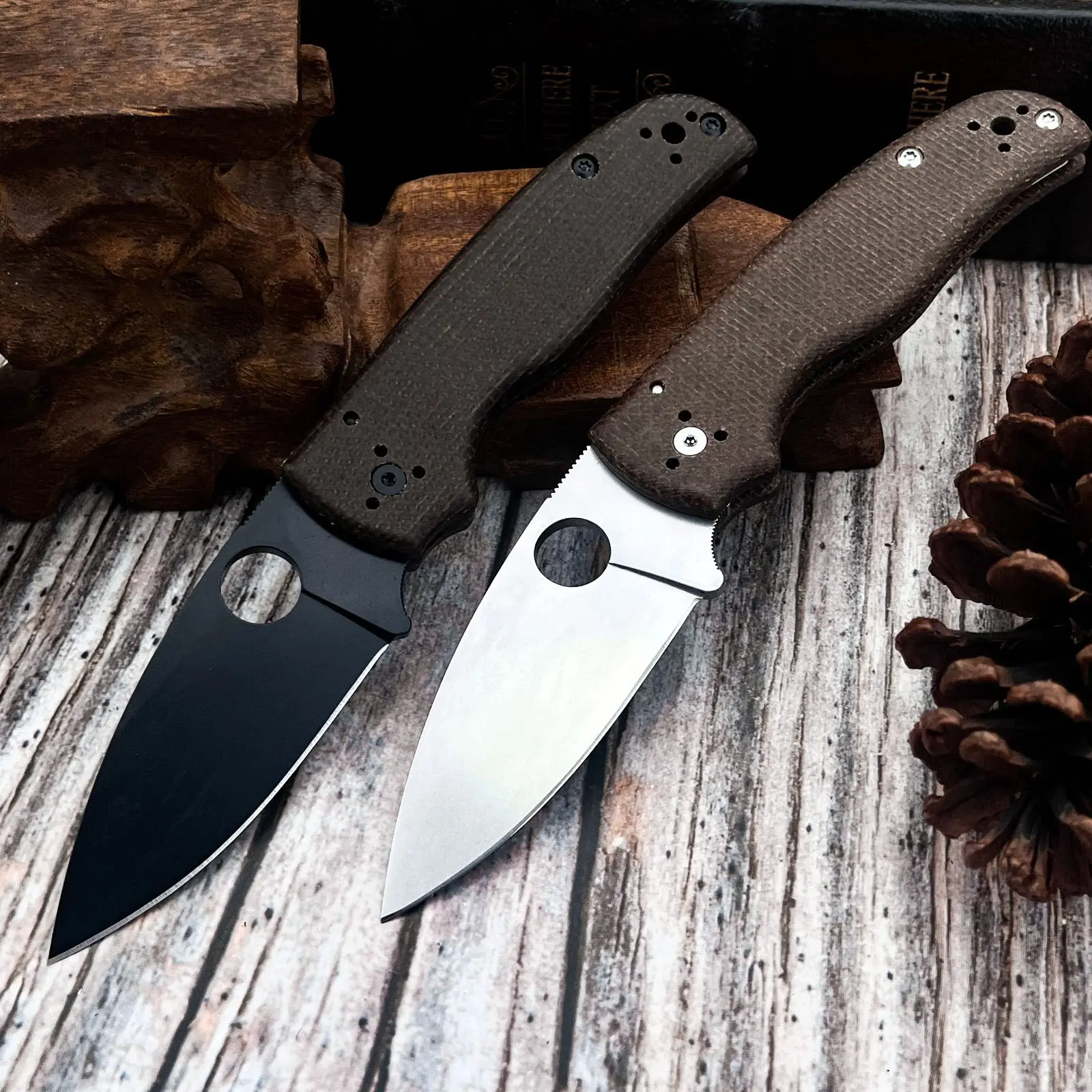 Unisex Compact D2 Steel Folding Knife, 3.3 cm Drop Point Tip 4 mm Blade, Linen Micarta Handle, 142 g Lightweight EDC Cutting Tool for Camping with Storage Box