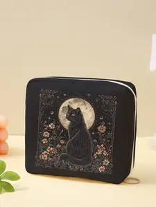 Portable Cat Pattern Sanitary Pad Storage Bag, Lightweight Women's Organizer, Travel Cosmetic Box, Cute Random Print, All Seasons, Travel Essentials, Travel Cosmetic Bags