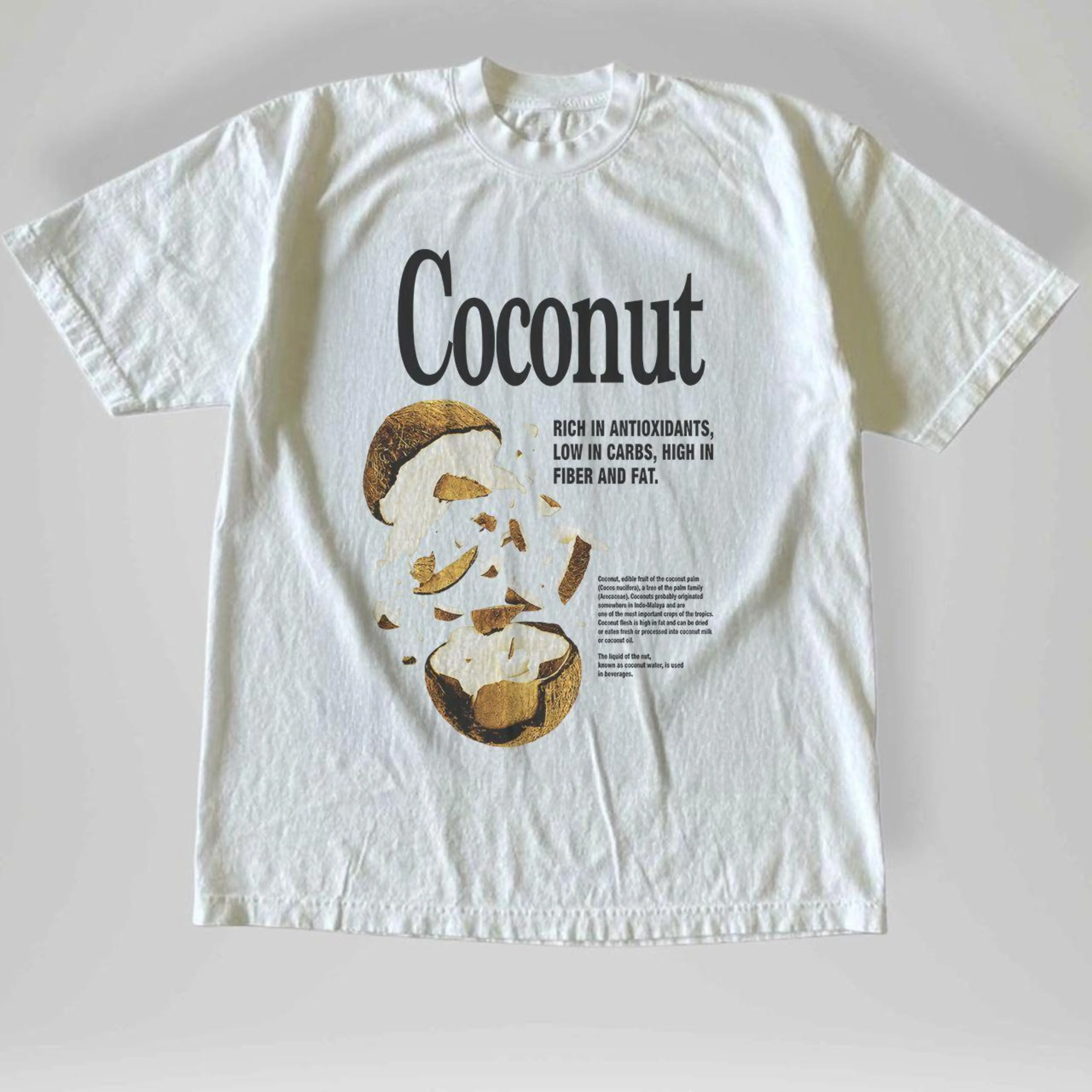 Gildan Men's White T-shirt, Vintage Style Coconut Graphic Tee, Gift for Him, Summer Vacation Outfit, Tropical Beach Top, Fruit Botanical Print, Men Streetwear Fashion, Trendy Oversized Shirt, Indie Aesthetic Clothing, Cool Casual Tee, Retro Nature Clothes