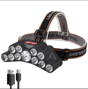 11 LED Rechargeable Headlamp, USB Charging Head Light with Built-in 18650 Battery, Super Bright Flashlight for Camping Fishing Outdoor Adventure