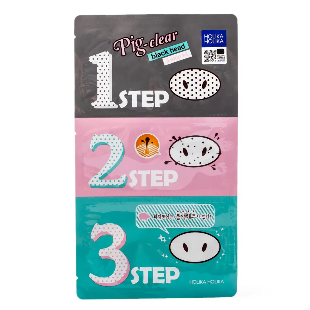 Holika Holika Pig-Nose 3-Step Korean Face Masks Kit, Blackhead Removal Solutions for Deep Pore Cleansing & Pore Control, Nose Strips, Self-Care Treatment, 1 Pack, Selfcare, Storage, Clogged Pores Solution