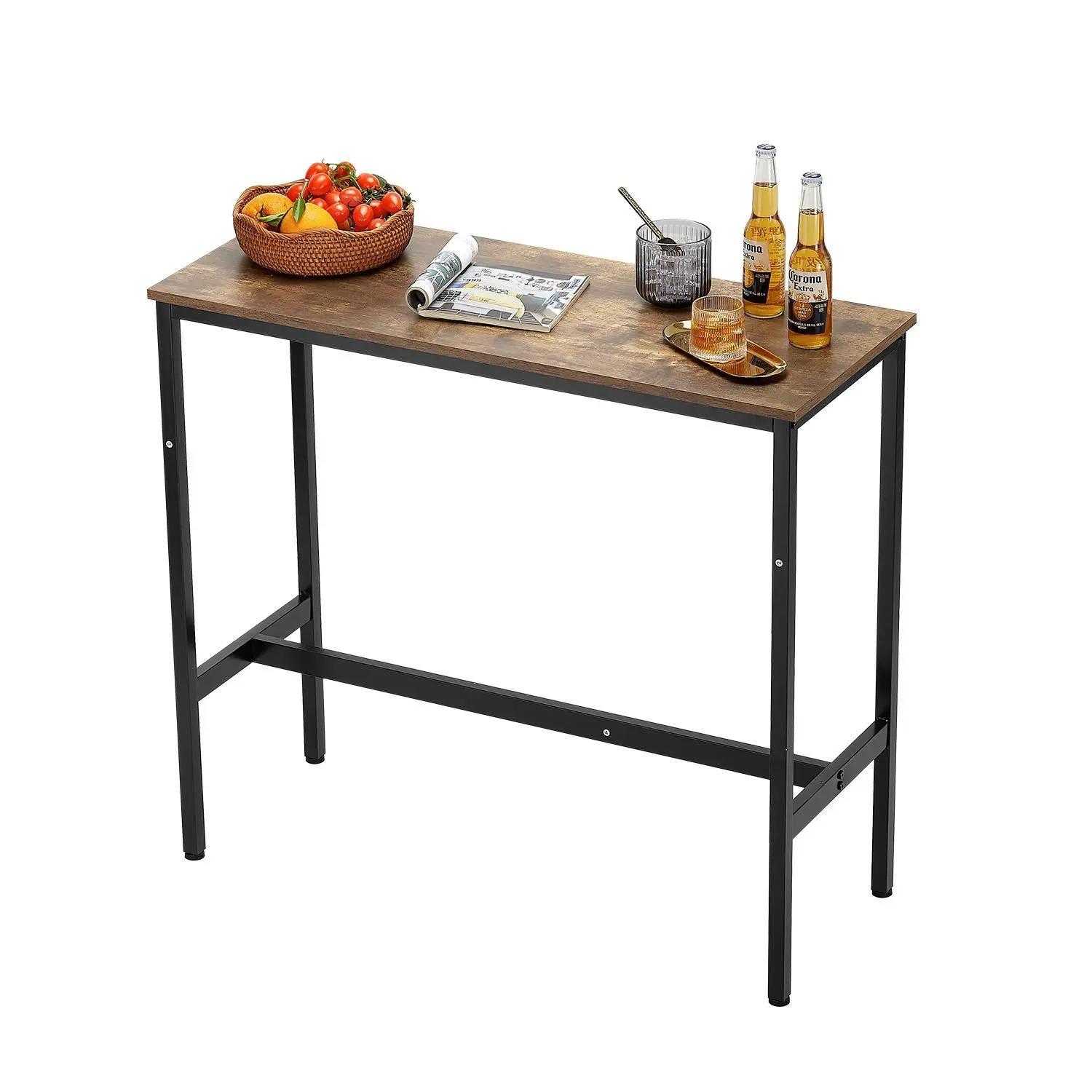 【SummerFinds】VEVOR Adjustable High-Top Bar Table - Sturdy Metal Frame, Narrow Long Rustic Brown & Black Table, 39x16x35.5in, for Kitchen Dining/Cocktail Counter, Fathers Day Watch Party, Assembly Required