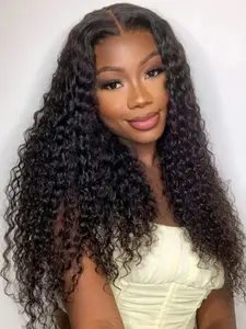 4x4 HD Lace Closure Wig Deep Wave Glueless Human Hair Wig Pre-Cut Lace Pre-Plucked Pre-Bleached Ready to Wear for Women Wear&Go