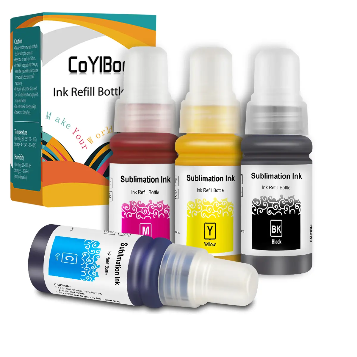 CoYIBod 502/522 Automatic Filling Thermal Sublimation Ink is compatible with ET-2800 2803 2850 2700 2720 2760 3700 3830 3850 4700 4800 4810 4850 15000 2400 3760 3843 4750 4760 Heat Press For Mugs & T-Shirts (Black, Cyan, Magenta, Yellow)(4*70ML)