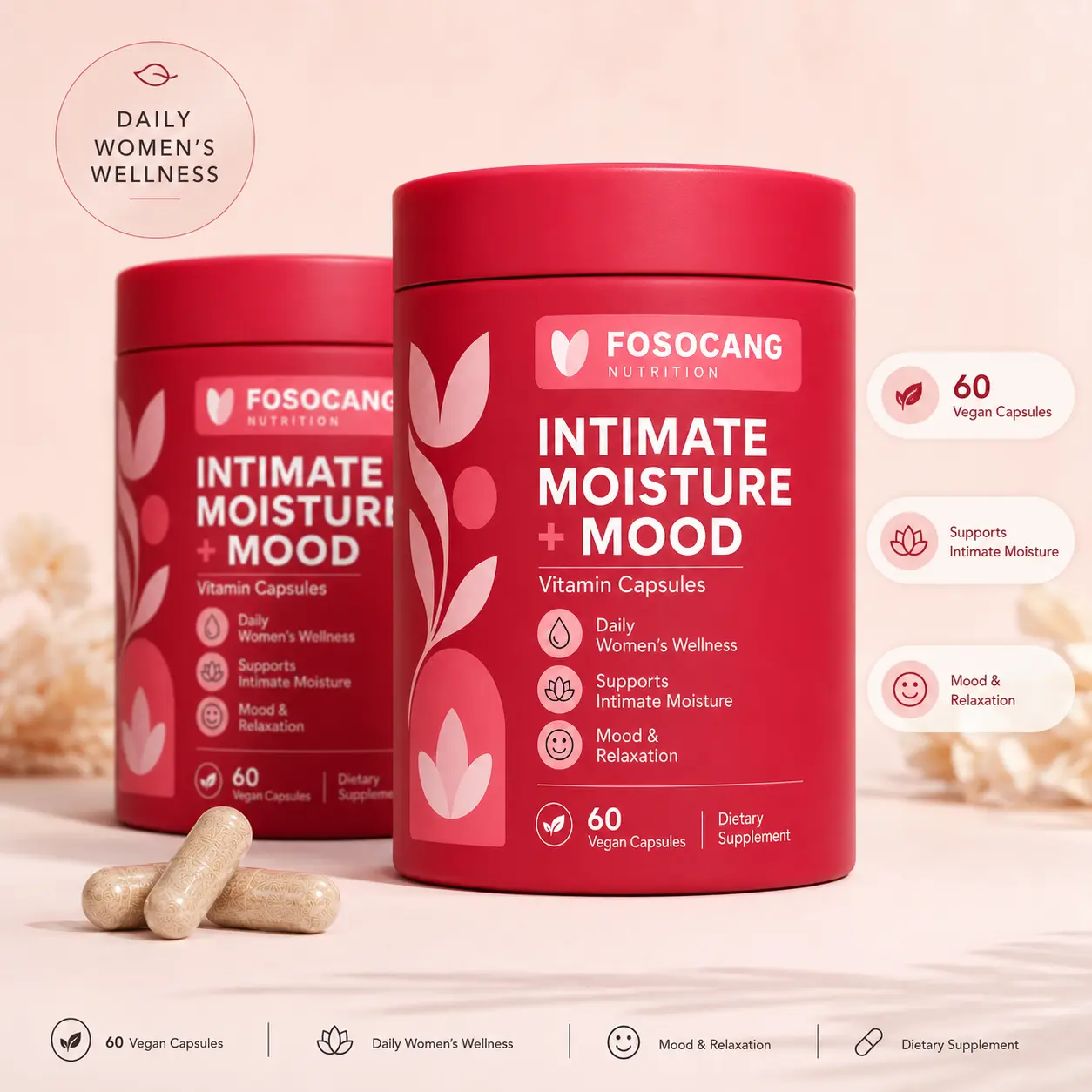 FoSoCang Vaginal Moisture & Mood Capsules - Health Dietary Supplement with Vitamin Support for Wellness & Fitness Needs