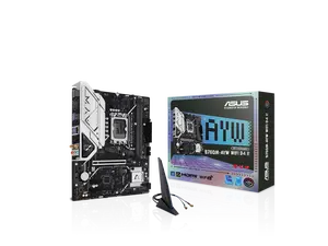 ASUS B760M-AYW WIFI D4 II Intel B760 (LGA 1700) microATX mATX motherboard, PCIe 5.0 x16 Support, two M.2 slots, DDR4, Realtek 2.5Gb Ethernet, Wi-Fi 6, HDMI, SATA 6 Gbps, front USB 5Gbps, Aura Sync