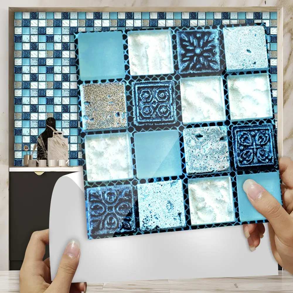 Self-Adhesive Tile Stickers, Mediterranean Vintage Blue Mosaic Style, Waterproof Wall Sticker, Oilproof No Residue, Glossy Finish Multiple Sizes Available, Tiles Sticker