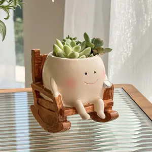 Smiley Face Resin Planter, Garden Planter, Cute Rocking Chair Design Succulent Pot, Decorative Pot. Perfect for indoor & outdoor home decor, ideal gift for plant lovers for Mother's Day, Christmas and all holidays.