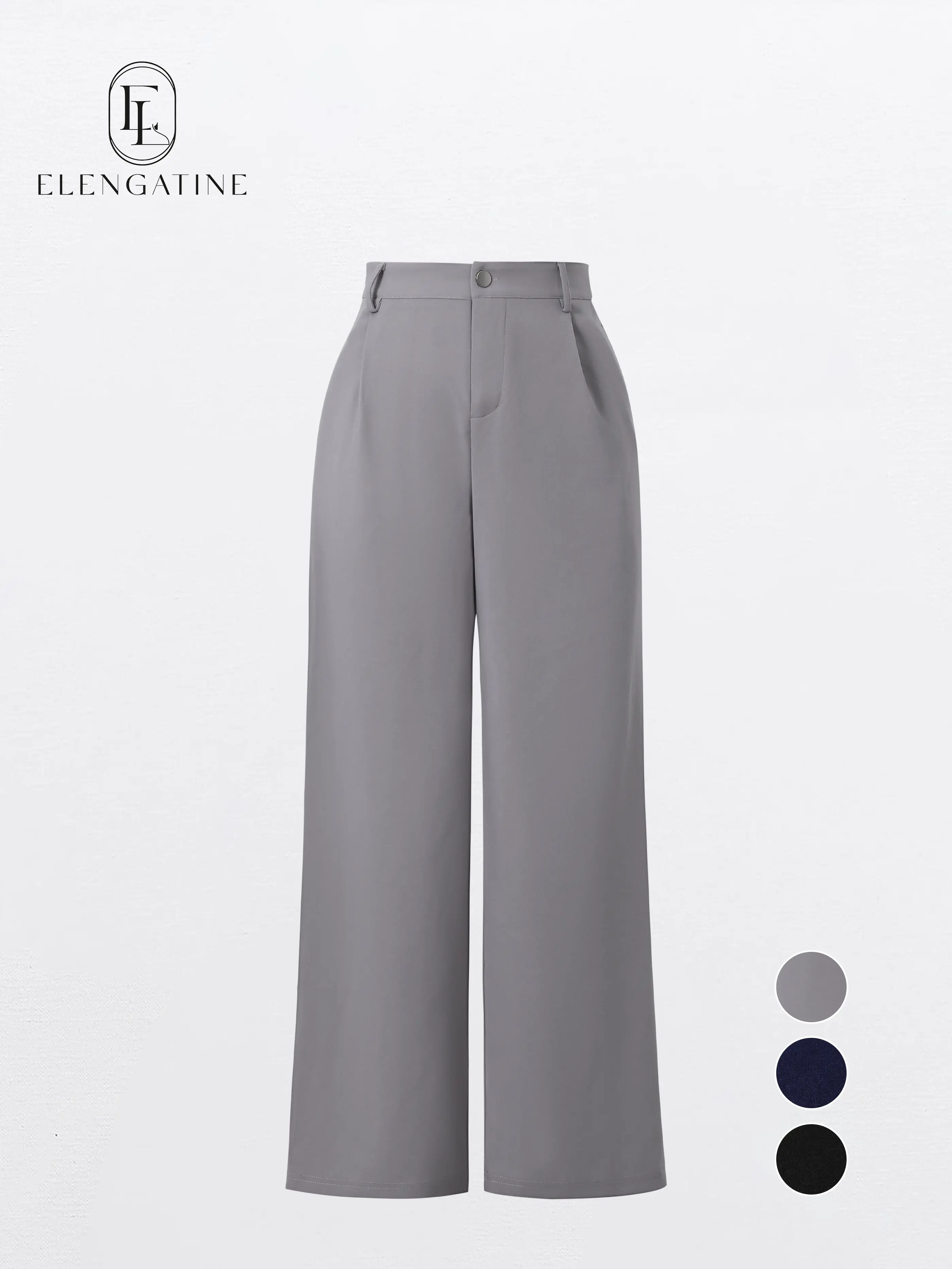 EL ELENGATINE Women's High-Waisted Wide-Leg Solid Crop Pants - Soft Stretch Polyester Business Casual Slacks with Pockets, Essential Everyday Elegance Style Bottoms, Lady, Fit, Fashion, Basic, Fabric, Stretchy Pants, Fashion Pants