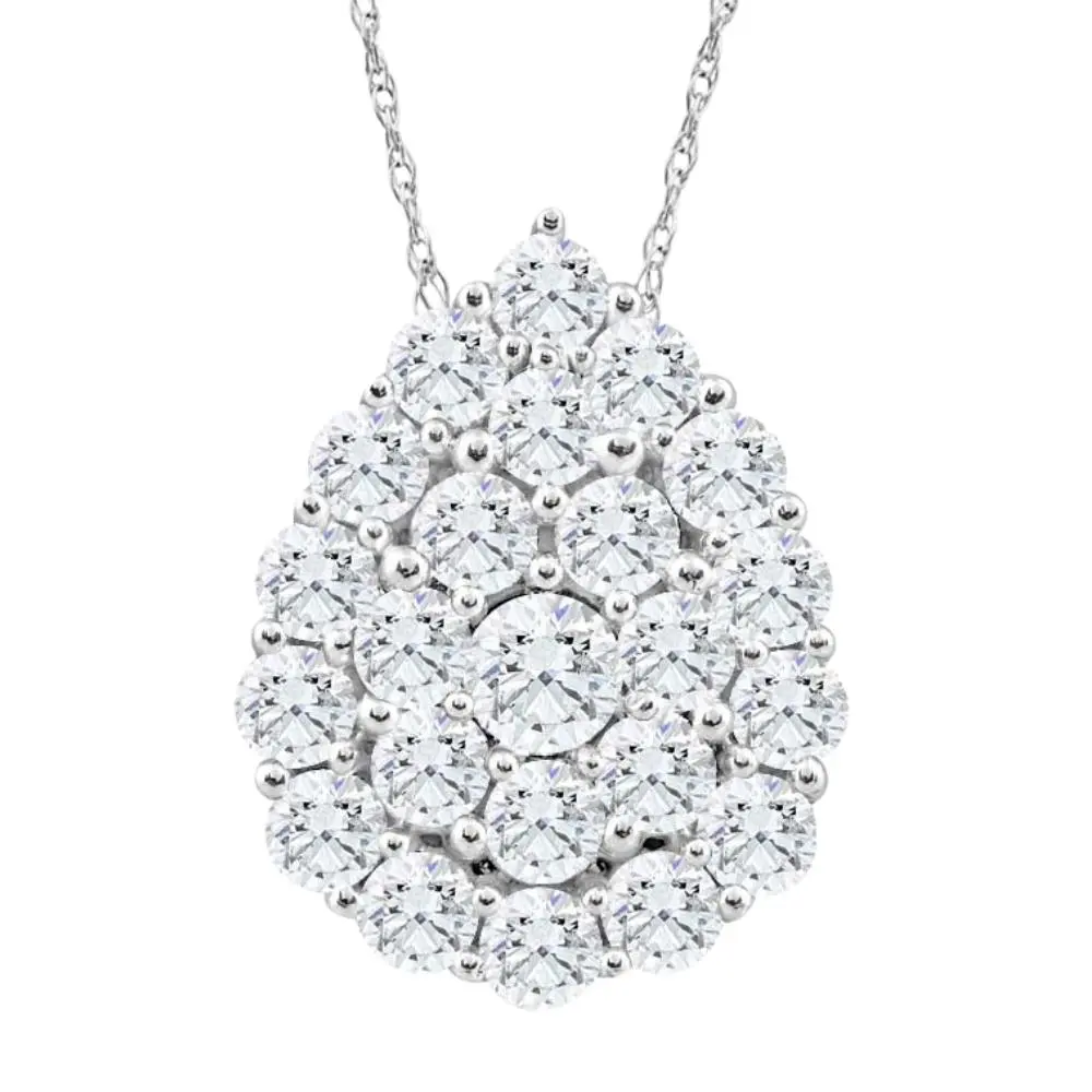 2Ct TW Real Diamond Tear Drop Pendant 10k White Gold 18" Women's Necklace