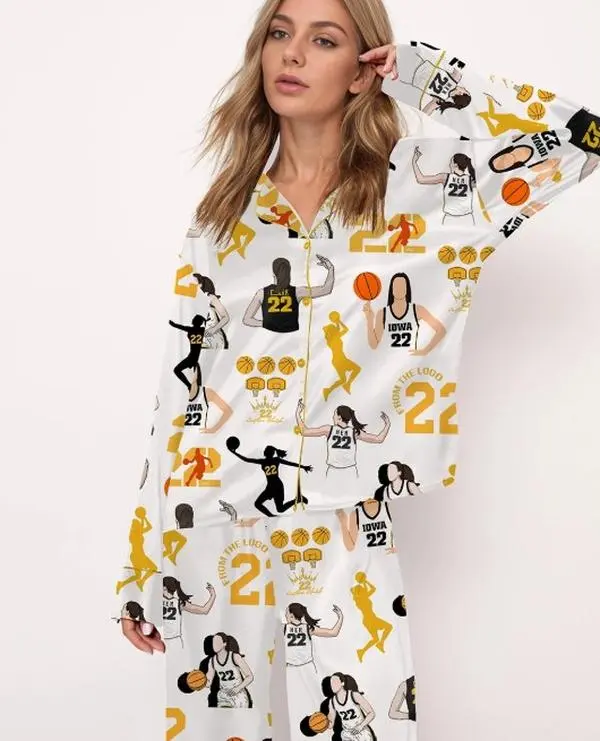 MVP Jersey Print Pajama Set, Satin Pajama Set 2025, Basketball Satin Pajama 3 Women's Two-piece  Long Pajamas Set, Casual Comfy Long Sleeve Top & Long  Pajamas Set, Ladies Sleepwear for Summer