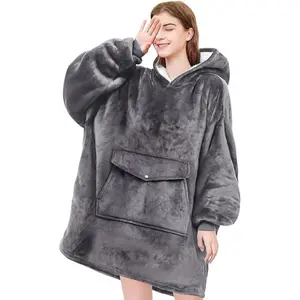 Blanket Hoodie Oversized Sherpa, Wearable Blanket Warm & Cozy, Sweatshirt with Gaint Pocket, Gifts for Women, Men