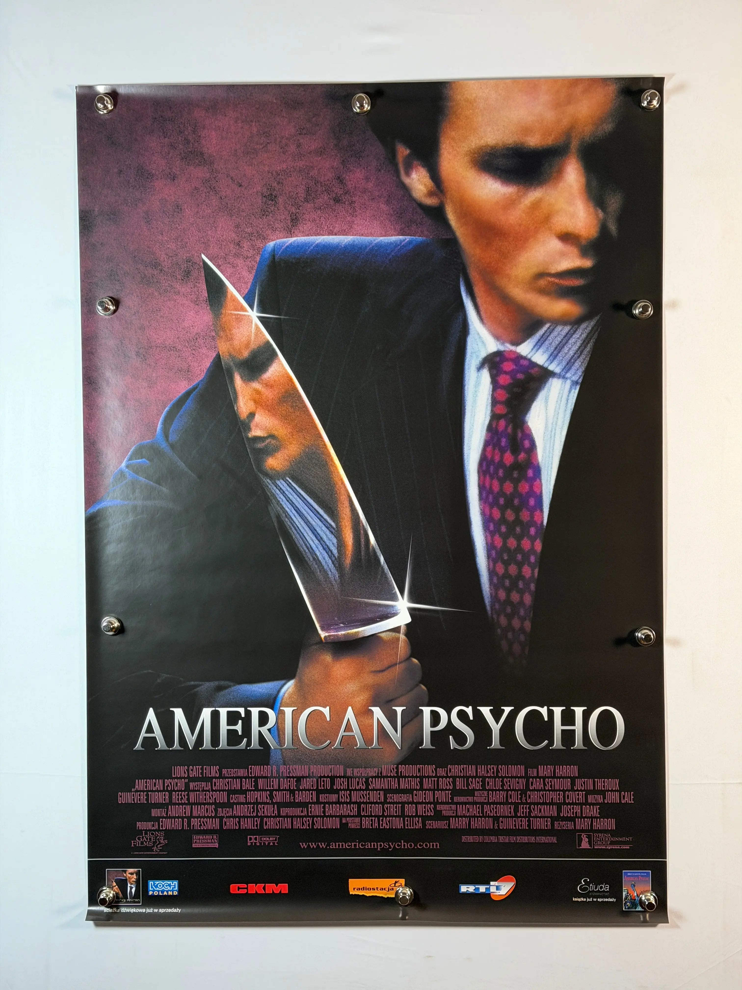 2000 American Psycho Original Polish Edgy Thriller Movie Poster, 27x39 in Single-Sided Rolled Printed Paper Tube, Statement Home Wall Decor for Movie Fans Featuring Christian Bale, Willem Dafoe (Strong Collector Market Item)