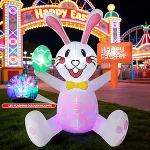 5FT Inflatable Easter Rabbit Decor, Happy Easter Bunny Holds Colorful Eggs With Happy Easter Sign, Blow Up Decoration for Indoor Outdoor Yard