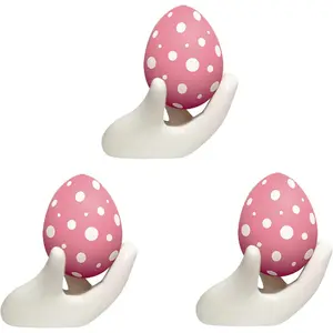 3pcs White Ceramic Easter Egg Cups Creative Hand Shaped Display Stand Ideal for Hard Boiled Eggs Suitable for Restaurants Kitchens Home Decorations