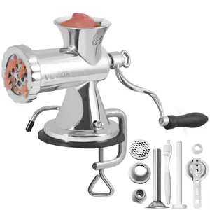 VEVOR Manual Meat Grinder,  304 Stainless Steel Hand Meat Grinder with Suction Cup + Steel Table Clamp, Meat Mincer Sausage Maker & 2 Cutting Plates, Sausage Tube, Grinding Head for Beef Pepper Cookie