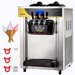 【DealsForYouDays】VEVOR Commercial Ice Cream Maker,  22-30L/H Yield, 2200W Countertop Soft Serve Machine with 2x6L Hopper 2L Cylinder LCD Panel Puffing Shortage Alarm, Frozen Yogurt Maker for Restaurant Snack Bar, Silve