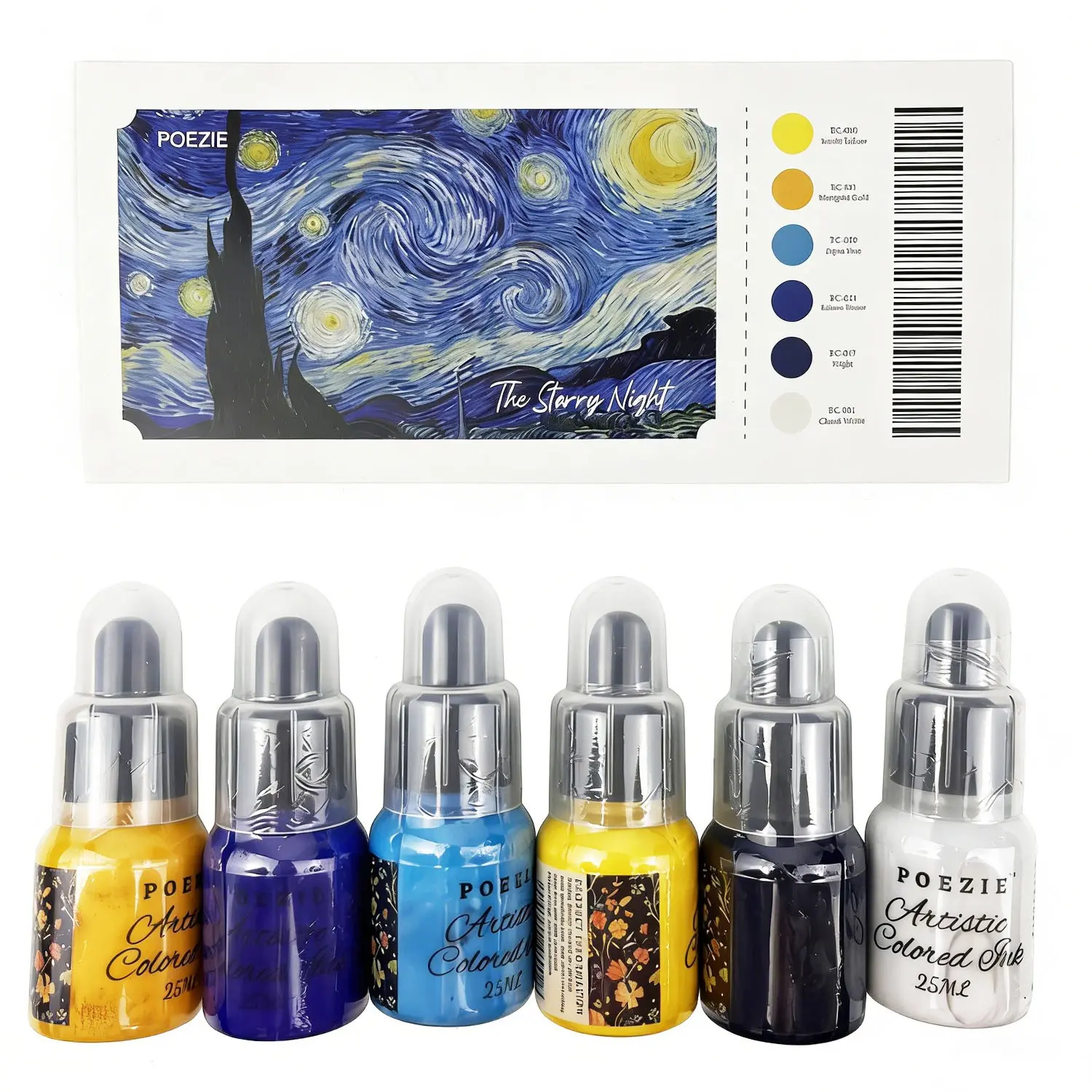 Premium 6Pcs Acrylic Ink Set with Dropper, Vibrant Artist Ink, Non-fading Permanent Ink for Airbrush, Pouring Art & Ink Drawing