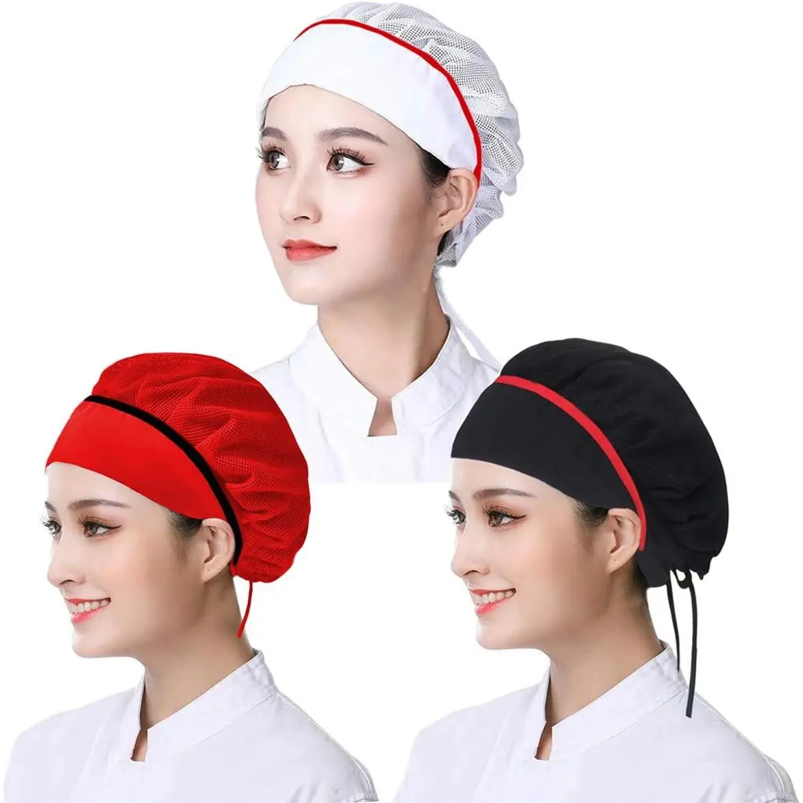 Polyester Cotton Chef Hat with Breathable Mesh Back, Adjustable and Reusable Work Cap for Cooks and Food Service Workers, Polyester Caps