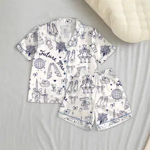 Women’s Future Mrs Bride To Be Gift In My Engaged Era Short Sleeve Satin Pajama Set, Pajama Engagement Pajamas for Bride, Satin Pajama Set